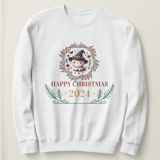 可愛いクリスマス猫Tシャツ2024 -フェスティバル休日 スウェットシャツ (デザイン正面)