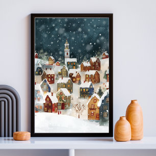 可愛いクリスマス都市の例証 ポスター