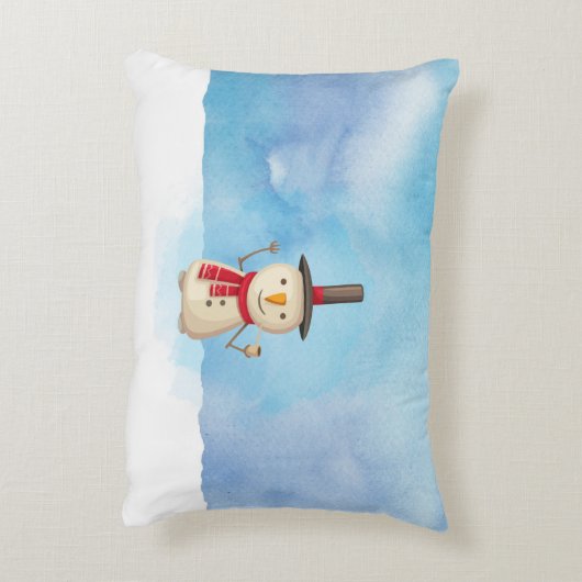 可愛いクリスマス雪だるま手を振って微笑む アクセントクッション (裏面(縦))