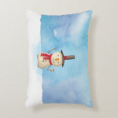 可愛いクリスマス雪だるま手を振って微笑む アクセントクッション (正面(垂直))