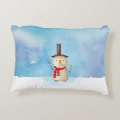 可愛いクリスマス雪だるま手を振って微笑む アクセントクッション (裏面)