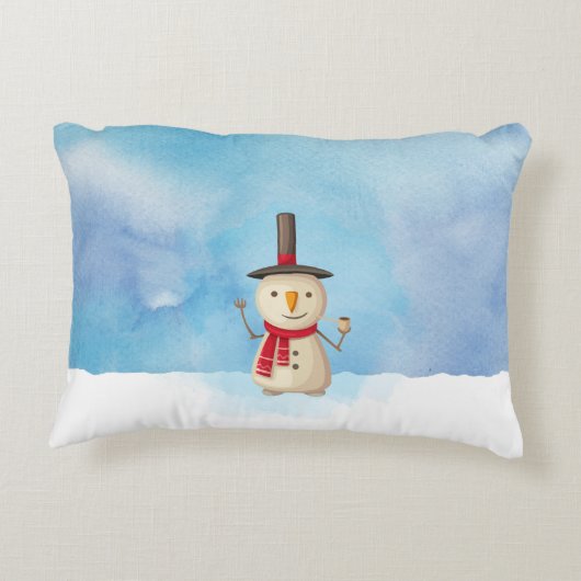 可愛いクリスマス雪だるま手を振って微笑む アクセントクッション (裏面)
