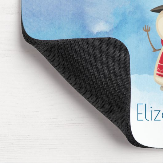 可愛いクリスマス雪だるま手を振って微笑む マウスパッド (コーナー)