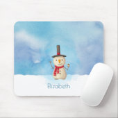 可愛いクリスマス雪だるま手を振って微笑む マウスパッド (マウス)