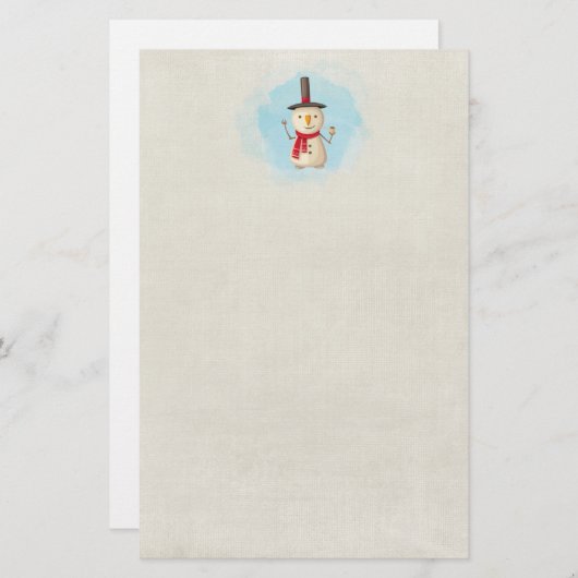 可愛いクリスマス雪だるま手を振って微笑む 便箋 (正面/裏面)