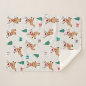 可愛いクリスマス鹿のクリスマスギフト&ツリーパターン シェルパブランケット (正面(横))