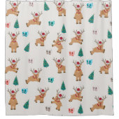 可愛いクリスマス鹿のクリスマスギフト&ツリーパターン シャワーカーテン (正面)