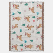 可愛いクリスマス鹿のクリスマスギフト&ツリーパターン スローブランケット (正面縦)