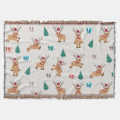可愛いクリスマス鹿のクリスマスギフト&ツリーパターン スローブランケット (正面)