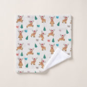 可愛いクリスマス鹿のクリスマスギフト&ツリーパターン バスタオルセット (ウォッシュタオル)