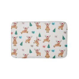 可愛いクリスマス鹿のクリスマスギフト&ツリーパターン バスマット