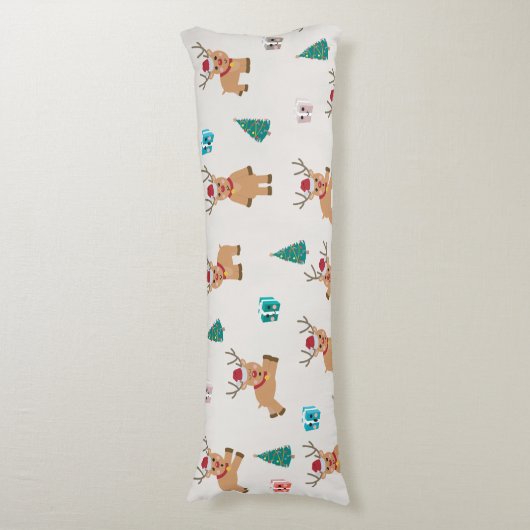 可愛いクリスマス鹿のクリスマスギフト&ツリーパターン ボディピロー (正面縦)