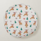 可愛いクリスマス鹿のクリスマスギフト&ツリーパターン ラウンドクッション (裏面)