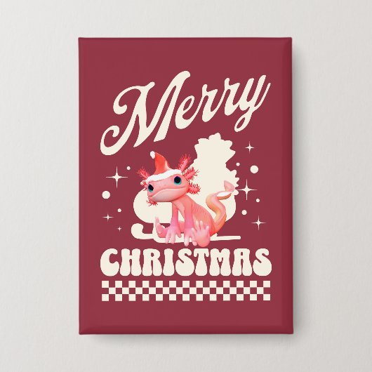 可愛いクリスマス アホロートル メリークリスマス 缶バッジ (正面)