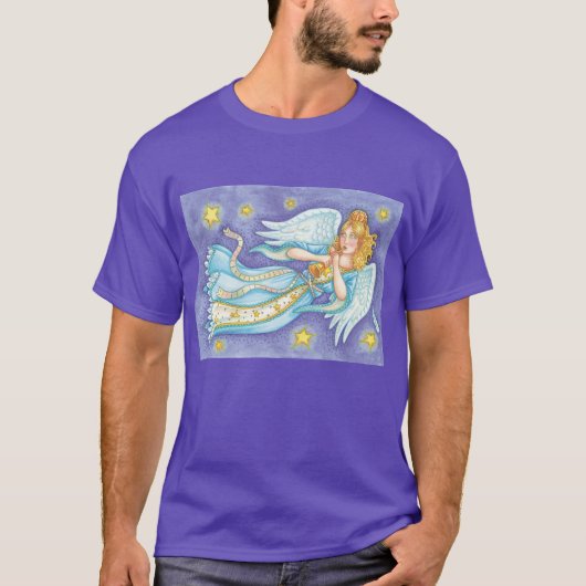 可愛いクリスマス、ホルンを演奏するミュージシャンの天使 Tシャツ (正面)