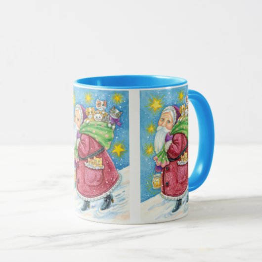 可愛いクリスマス、子猫と一緒のサンタさん！ マグカップ (正面右)