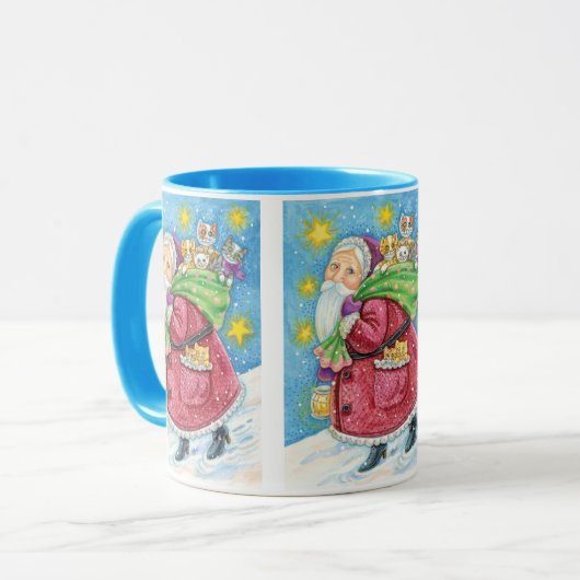 可愛いクリスマス、子猫と一緒のサンタさん！ マグカップ (正面左)