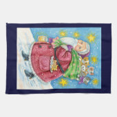 可愛いクリスマス、子猫と猫のサンタクロース! キッチンタオル (横)