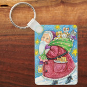 可愛いクリスマス、子猫と猫のサンタクロース! キーホルダー (正面)