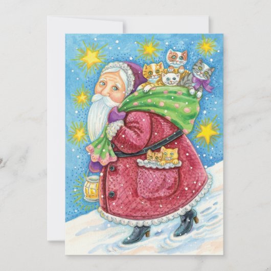 可愛いクリスマス、子猫と猫のサンタクロース! シーズンカード (正面)