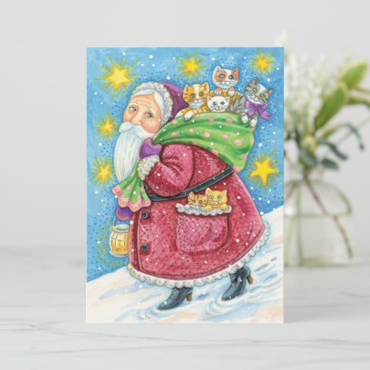 可愛いクリスマス、子猫と猫のサンタクロース！ シーズンカード (スタンド正面)