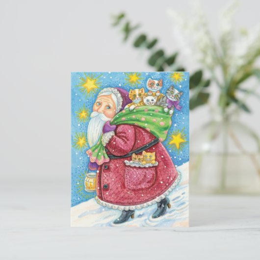 可愛いクリスマス、子猫と猫のサンタクロース！ シーズンポストカード (スタンド正面)