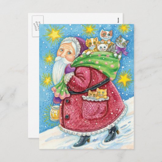 可愛いクリスマス、子猫と猫のサンタクロース！ シーズンポストカード (正面/裏面)