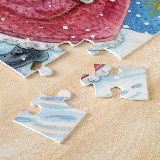 可愛いクリスマス、子猫と猫のサンタクロース！ ジグソーパズル (側面)