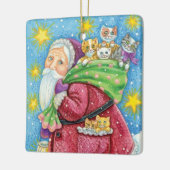 可愛いクリスマス、子猫と猫のサンタクロース！ セラミックオーナメント (左)