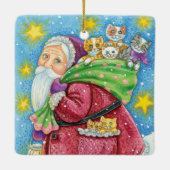 可愛いクリスマス、子猫と猫のサンタクロース！ セラミックオーナメント (裏面)