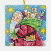 可愛いクリスマス、子猫と猫のサンタクロース！ セラミックオーナメント (正面)