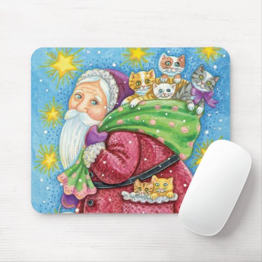 可愛いクリスマス、子猫と猫のサンタクロース! マウスパッド (マウス)