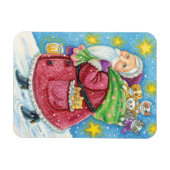 可愛いクリスマス、子猫と猫のサンタクロース! マグネット (横)