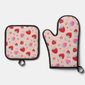 可愛いクリームと甘いイチゴさくらんぼ 鍋つかみ&鍋敷きセット (正面)