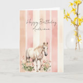 可愛いクリームピンクの桃の花と馬の誕生日 カード (黄色い花)