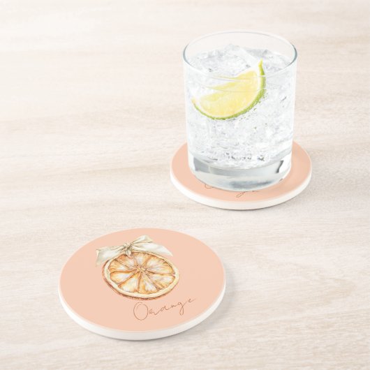 可愛いクリーム色のリボンのオレンジ コースター (側面)