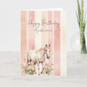 可愛いクリーム色の桃ピンクの馬の花柄の誕生日 カード (正面)
