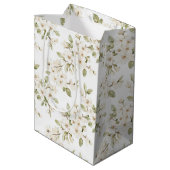 可愛いクリーム色の花の木の結婚式 ミディアムペーパーバッグ (裏面アングル)