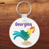 可愛いクロウイングの鶏の漫画のイラストレーション キーホルダー (正面)