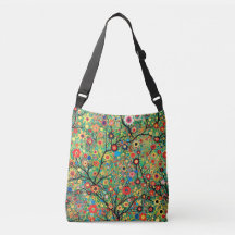可愛いクロス体バッグ、木と花、boho