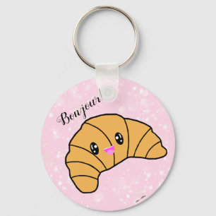 可愛いクロワッサンかわいいフランスパンドボンジュール!ピンク キーホルダー