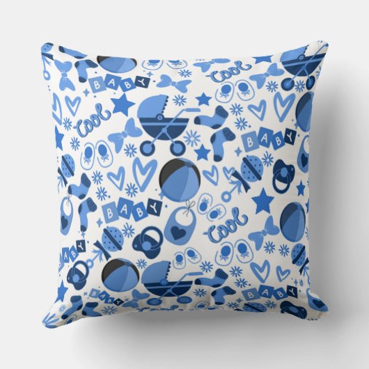可愛いクールブルー男の赤ちゃん子供部屋パーソナライズされた クッション (裏面)