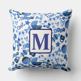 可愛いクールブルー男の赤ちゃん子供部屋パーソナライズされた クッション