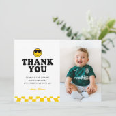 可愛いクールワンダデスマイルフォトボーイ1歳の誕生日 サンキューカード (スタンド正面)