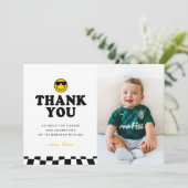 可愛いクールワンダードハッピーフォトボーイ1歳の誕生日 サンキューカード (スタンド正面)