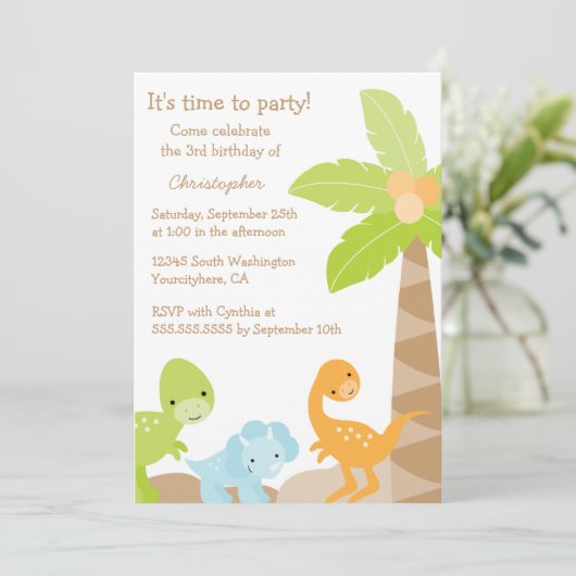 可愛いクール恐竜の少年の誕生日パーティーの招待状 招待状 (スタンド正面)
