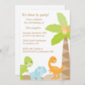 可愛いクール恐竜の少年の誕生日パーティーの招待状 招待状 (正面/裏面)