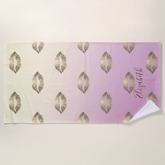 可愛いグリッターグラデーション唇パーソナライズされた- ビーチタオル (正面)