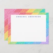 可愛いグリッターストライプレインボーカラフル縁どズ名 ノートカード (正面/裏面)
