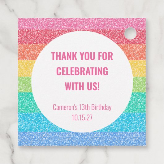 可愛いグリッターレインボーカスタム誕生日サンキュー フェイバータグ (裏面)